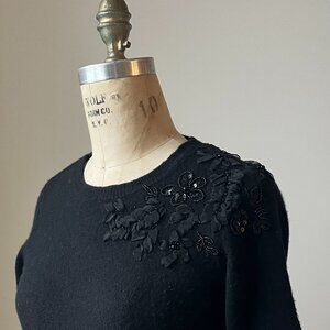Massimo Dutti Embroidered Beaded Wool Knit Top – Black – Special Occasion – S -